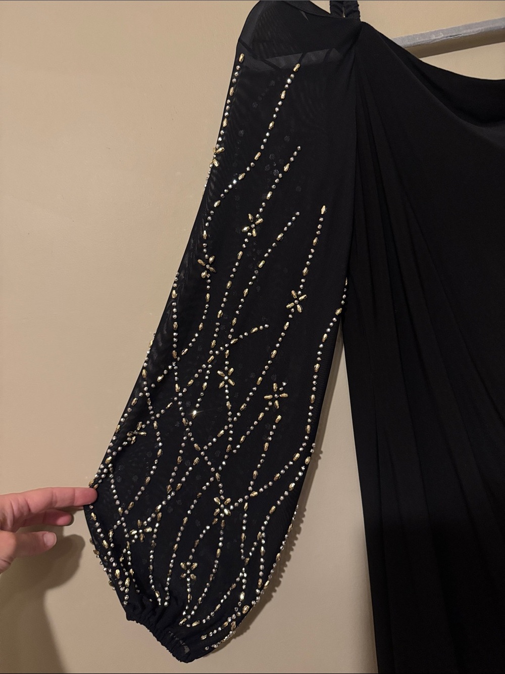 NWOT Marina Off the Shoulder Long Sleeve Beaded Midi Dress, Black, size Large - Picture 6 of 10